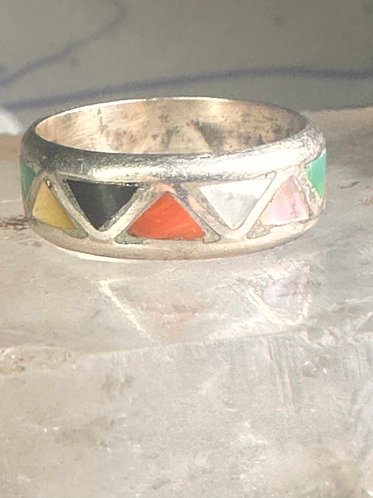 Zuni ring wedding band turquoise onyx coral MOP size 6.25 sterling silver women men&nbsp;