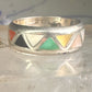 Zuni ring wedding band turquoise onyx coral MOP size 6.25 sterling silver women men&nbsp;