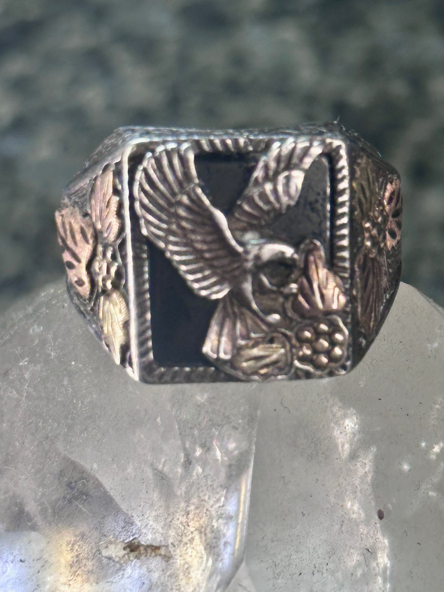 Black Hills Gold Eagle ring Onyx size 12.25 Sterling silver women men