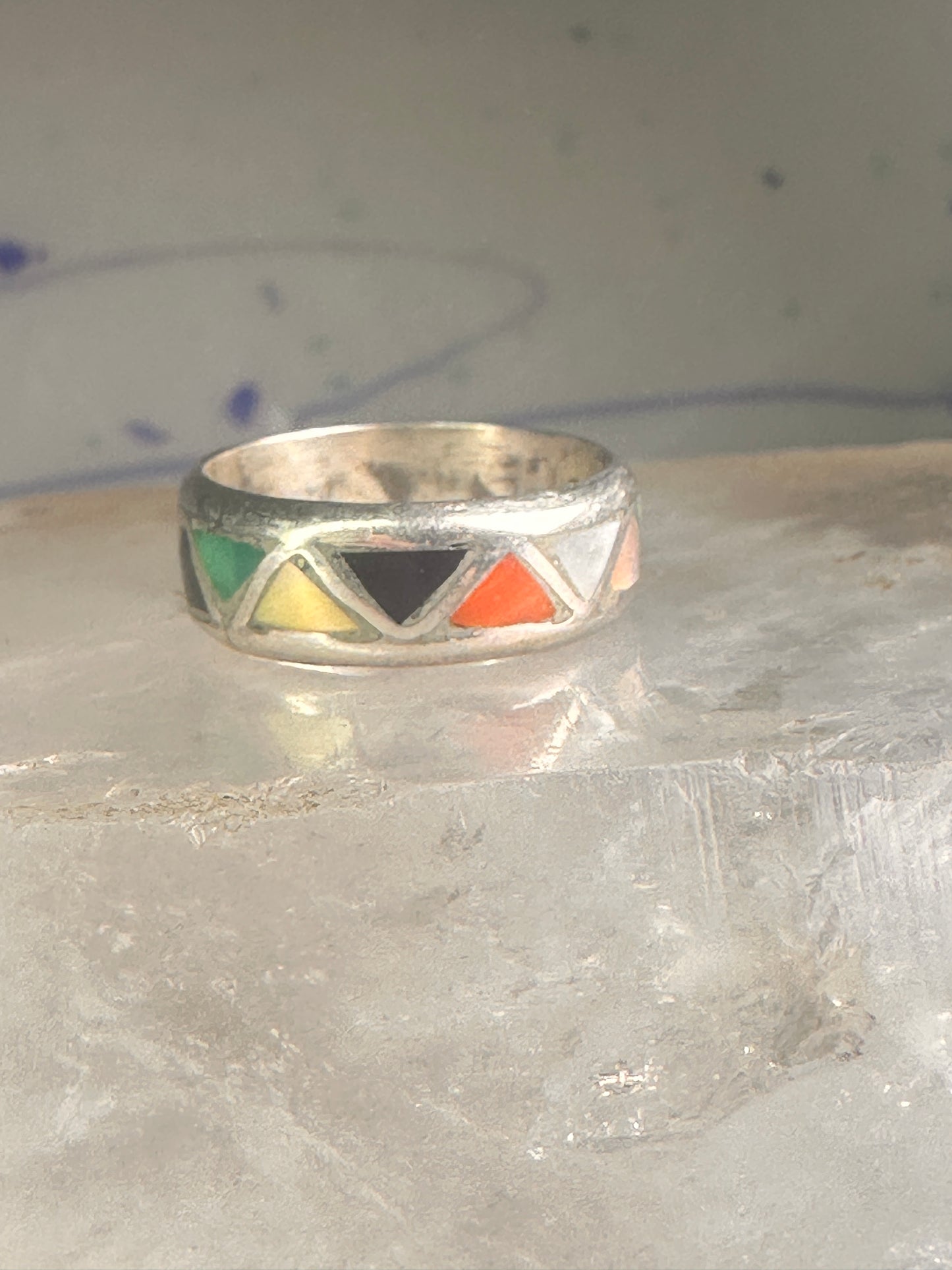 Zuni ring wedding band turquoise onyx coral MOP size 6.25 sterling silver women men&nbsp;