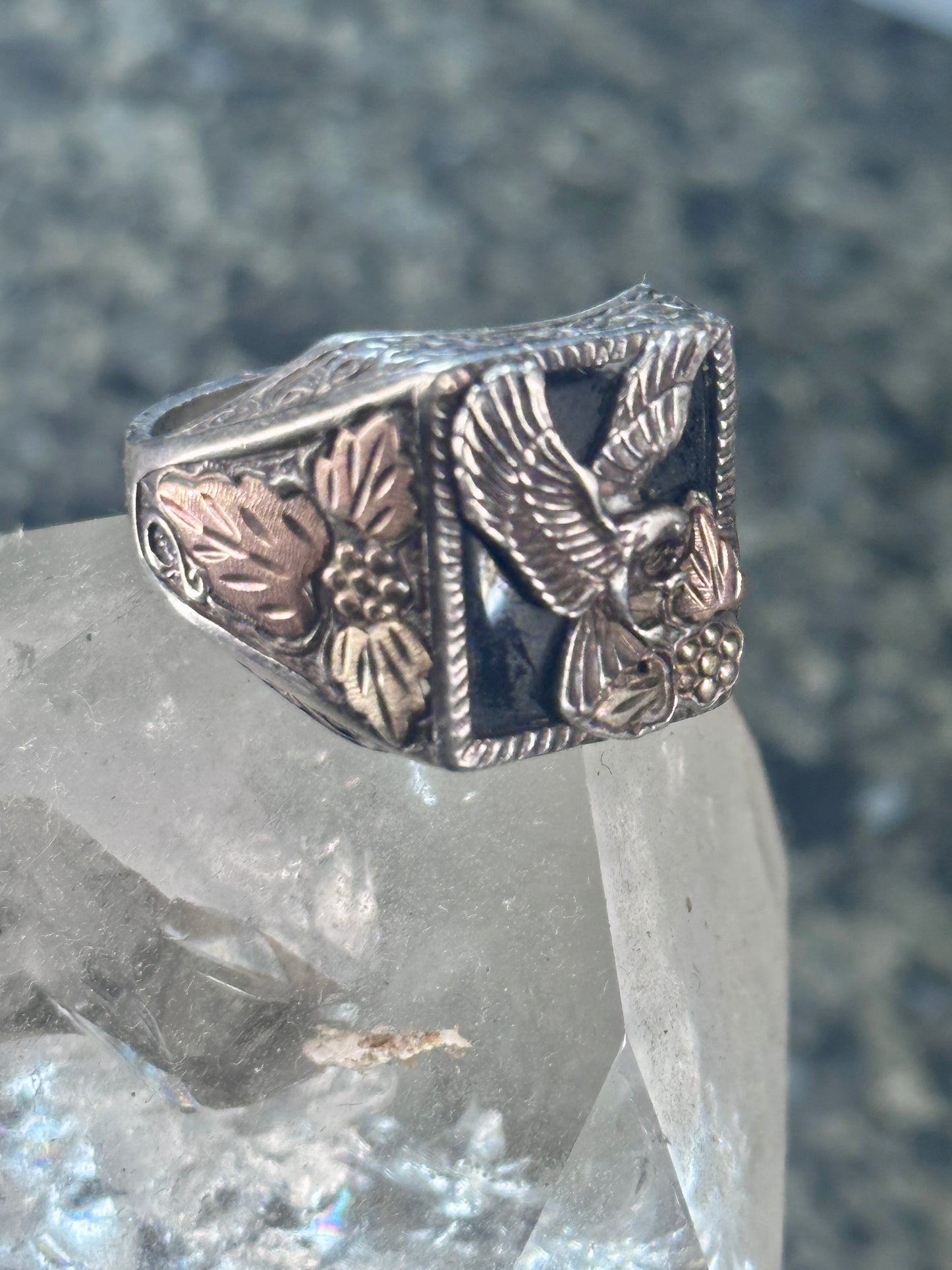 Black Hills Gold Eagle ring Onyx size 12.25 Sterling silver women men