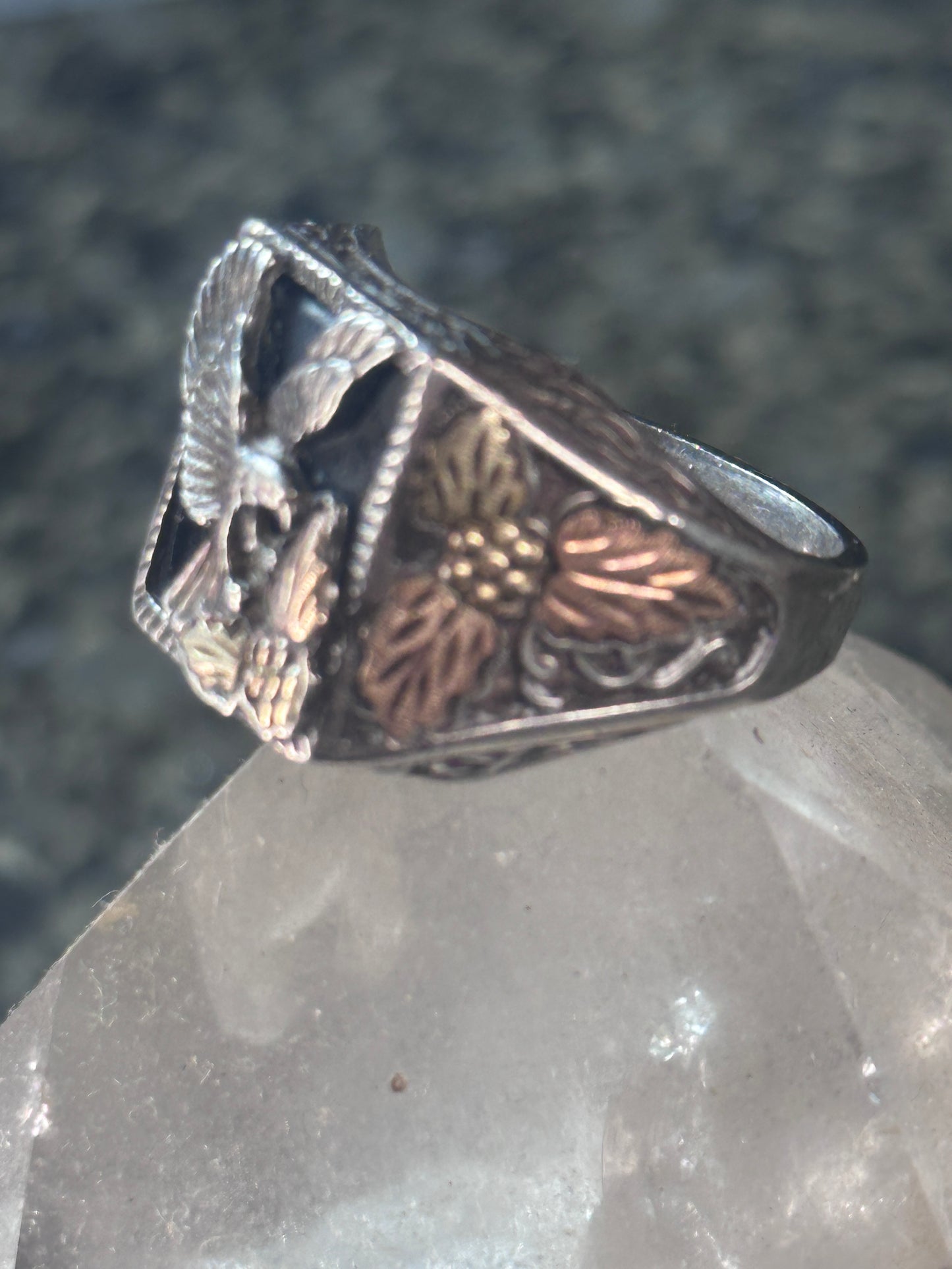 Black Hills Gold Eagle ring Onyx size 12.25 Sterling silver women men