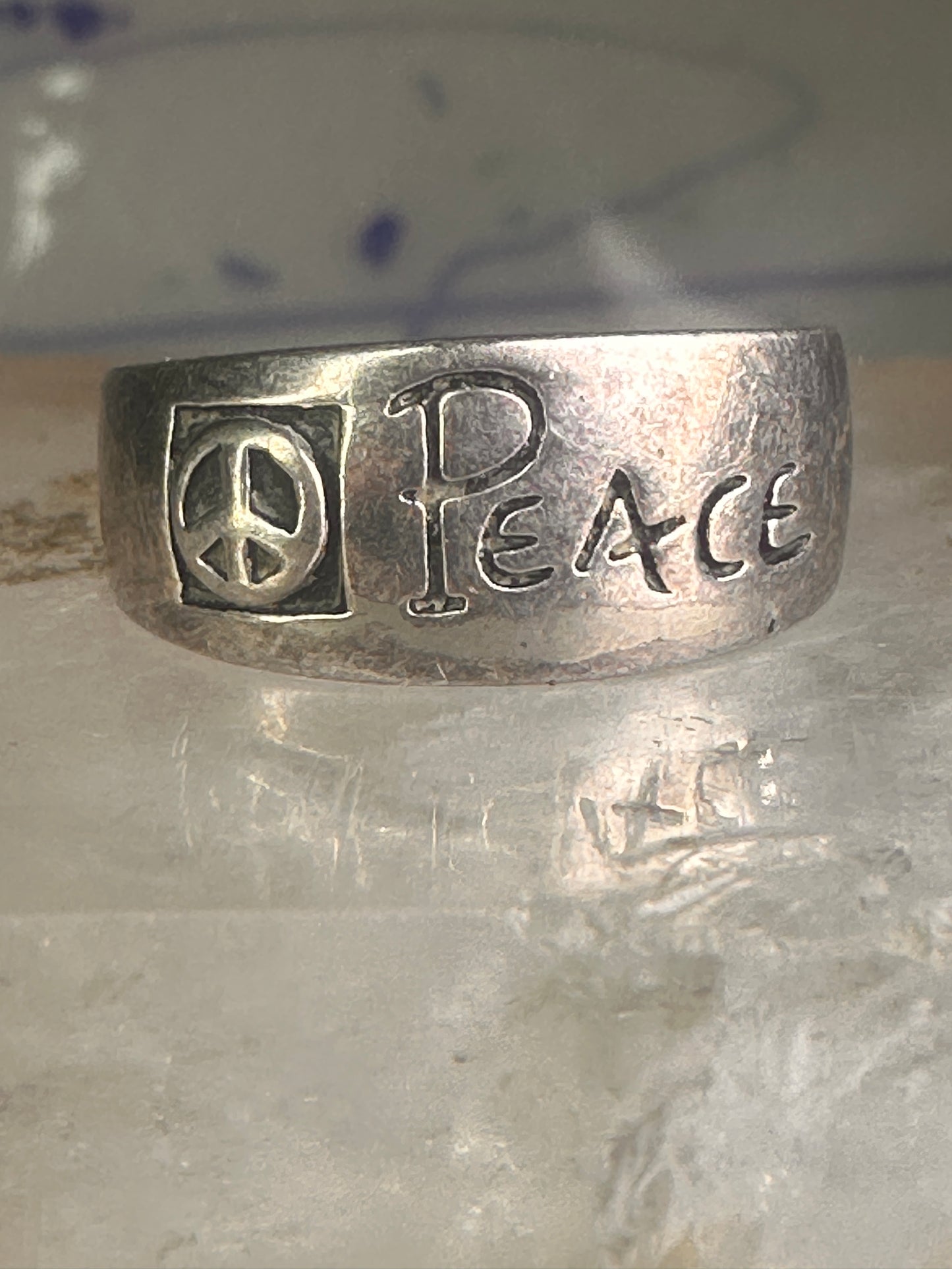 Peace ring Peace band Peace sign size 7.50 sterling silver women men