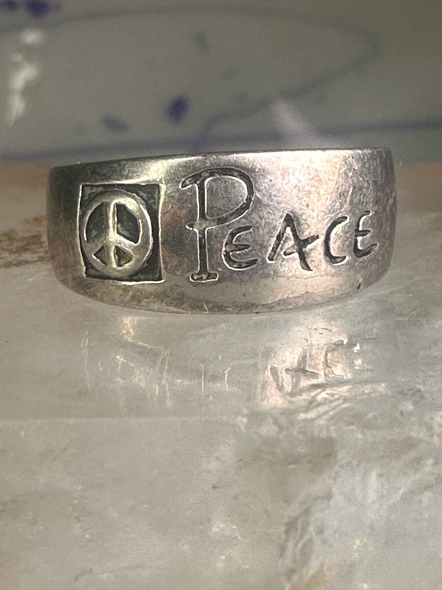 Peace ring Peace band Peace sign size 7.50 sterling silver women men