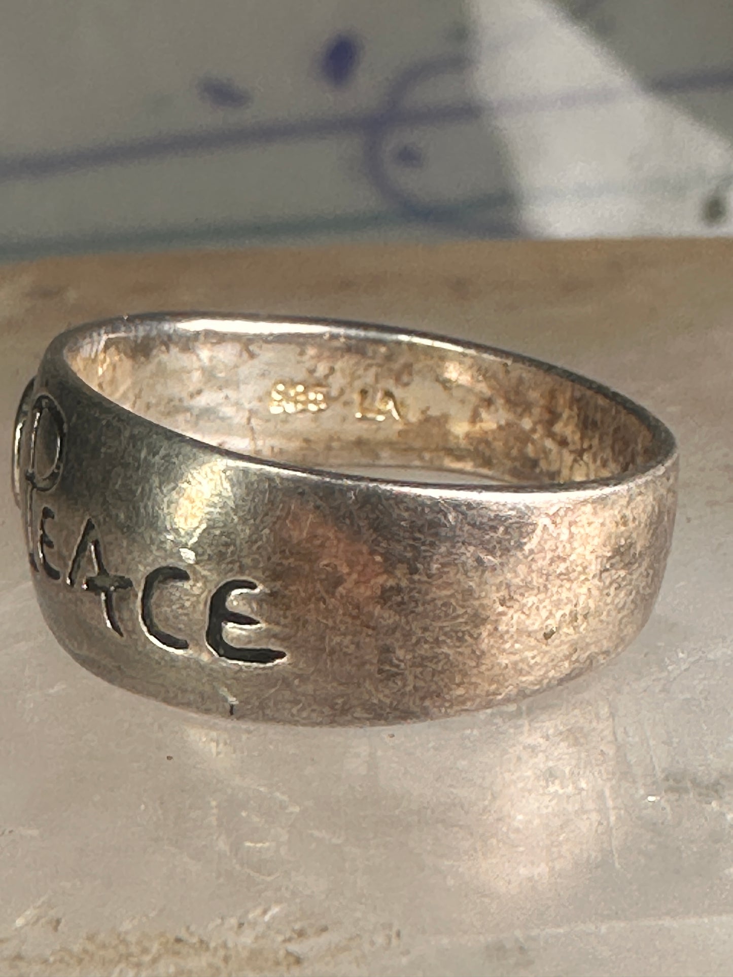 Peace ring Peace band Peace sign size 7.50 sterling silver women men