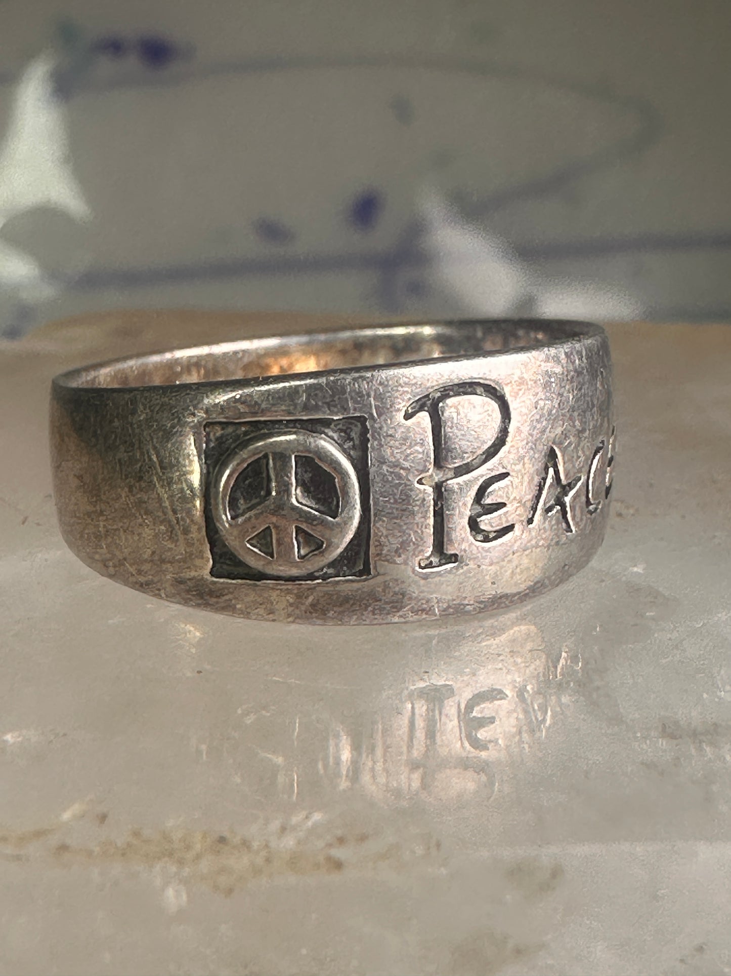 Peace ring Peace band Peace sign size 7.50 sterling silver women men