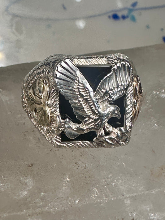 Eagle ring Black Hills Gold Onyx band size 11 sterling silver women men
