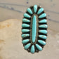 Zuni needlepoint ring turquoise Size 8.25  long full finger sterling silver vintage 1940's women