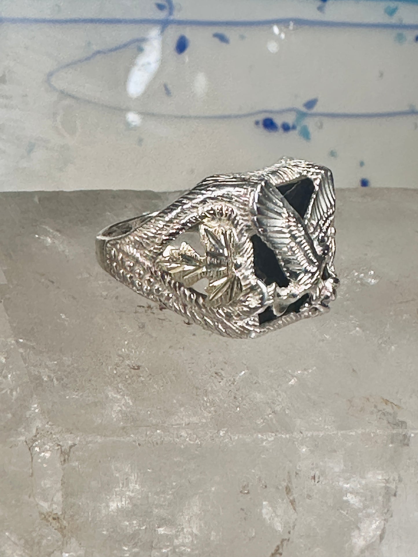 Eagle ring Black Hills Gold Onyx band size 11 sterling silver women men