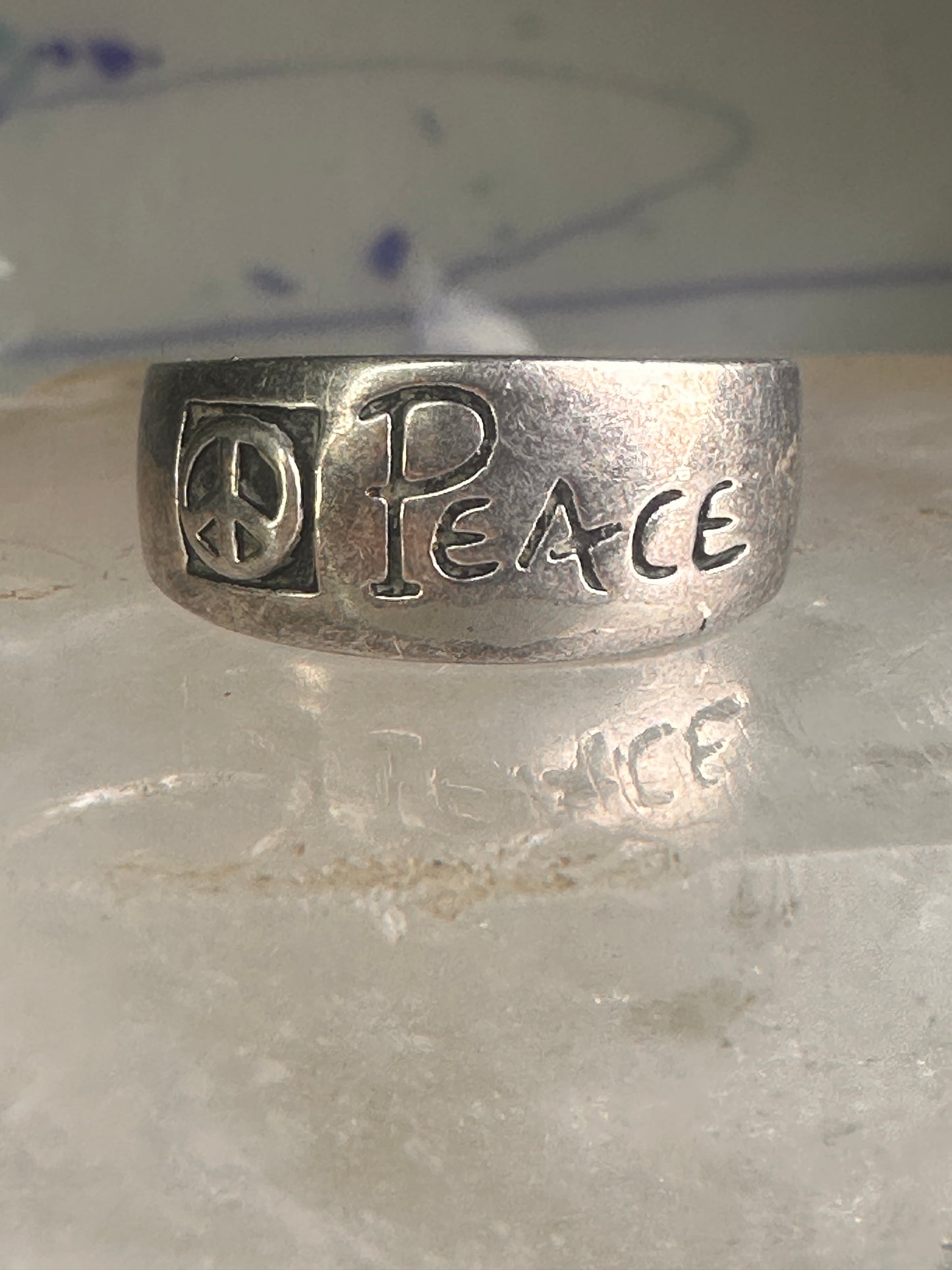 Peace ring Peace band Peace sign size 7.50 sterling silver women men