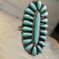 Zuni needlepoint ring turquoise Size 8.25  long full finger sterling silver vintage 1940's women