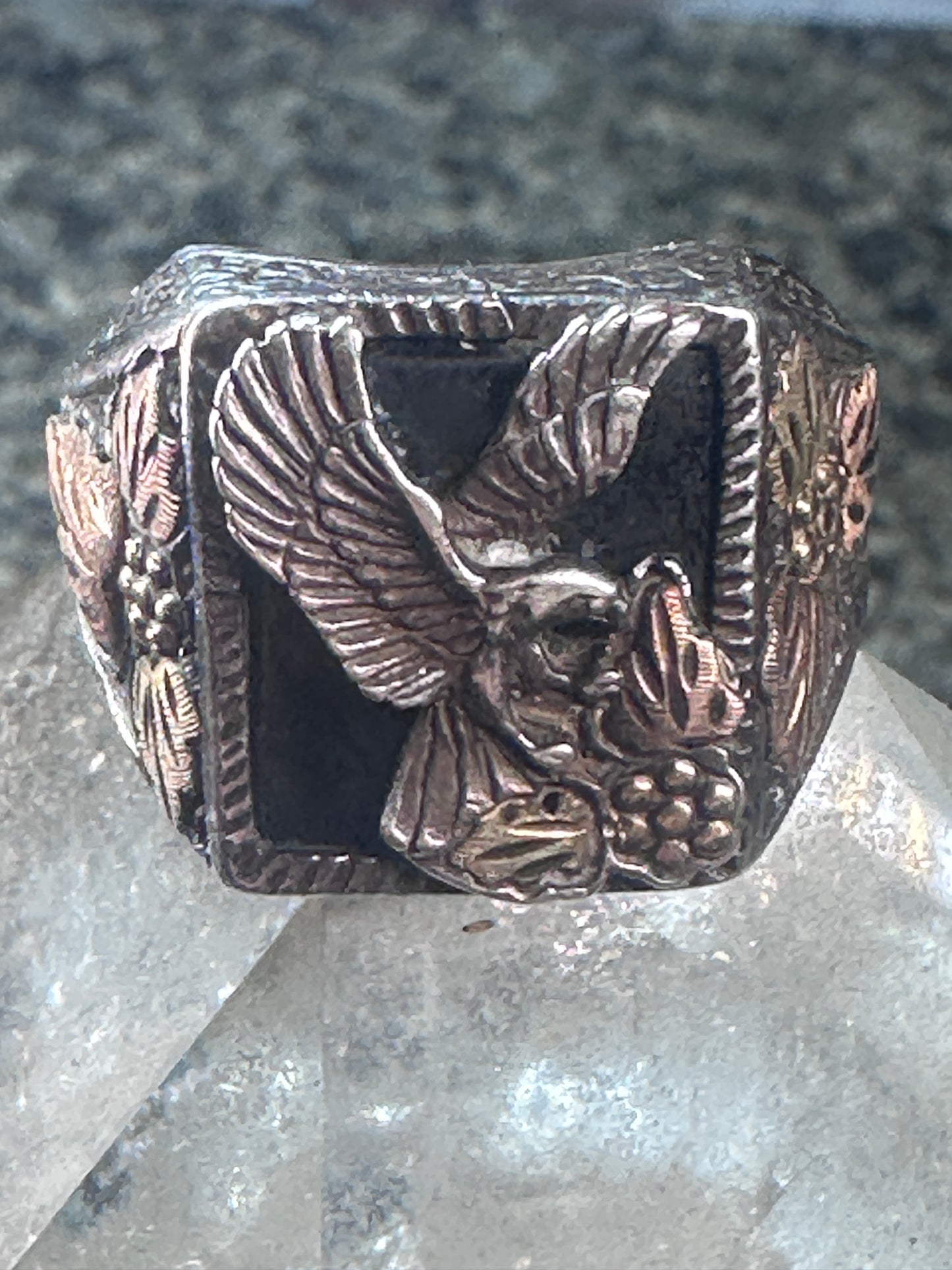 Black Hills Gold Eagle ring Onyx size 12.25 Sterling silver women men
