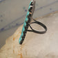 Zuni needlepoint ring turquoise Size 8.25  long full finger sterling silver vintage 1940's women