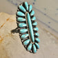 Zuni needlepoint ring turquoise Size 8.25  long full finger sterling silver vintage 1940's women