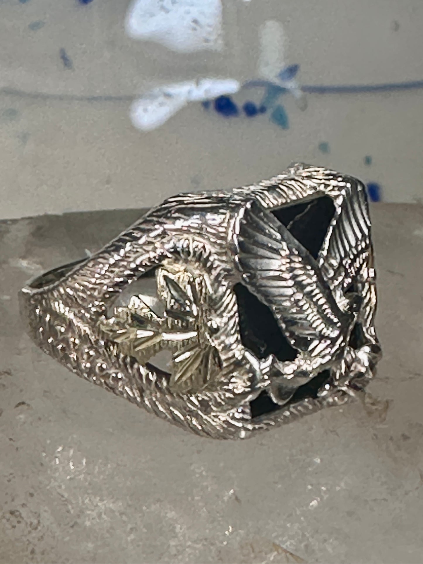 Eagle ring Black Hills Gold Onyx band size 11 sterling silver women men