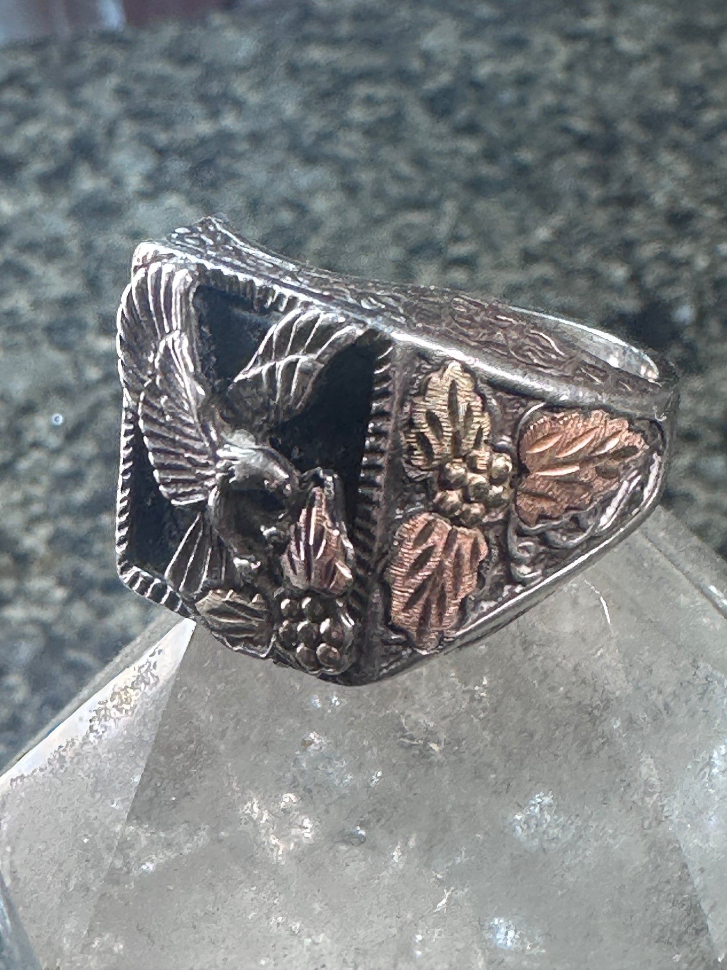 Black Hills Gold Eagle ring Onyx size 12.25 Sterling silver women men