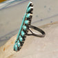 Zuni needlepoint ring turquoise Size 8.25  long full finger sterling silver vintage 1940's women