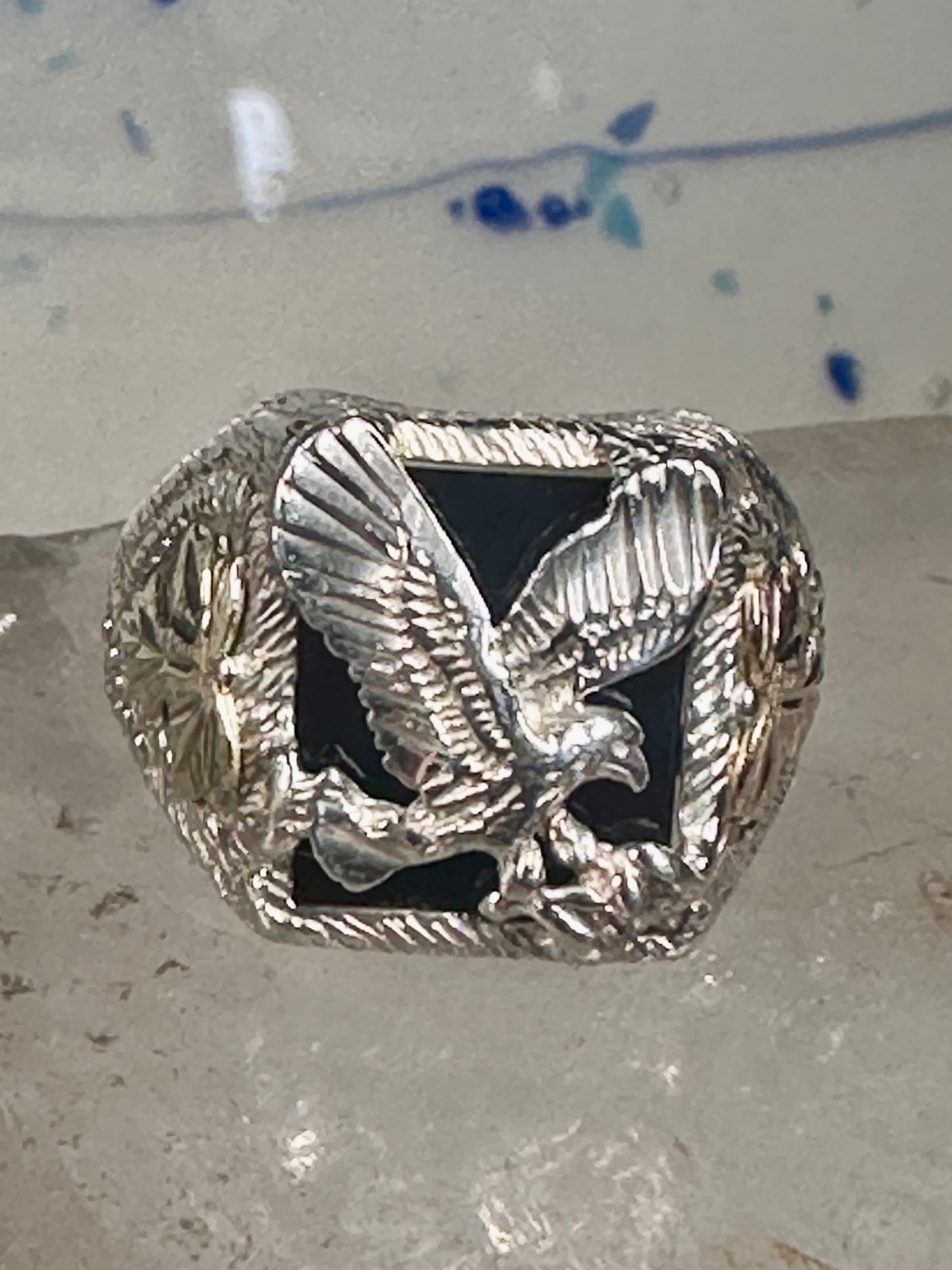 Eagle ring Black Hills Gold Onyx band size 11 sterling silver women men