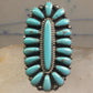 Zuni needlepoint ring turquoise Size 8.25  long full finger sterling silver vintage 1940's women