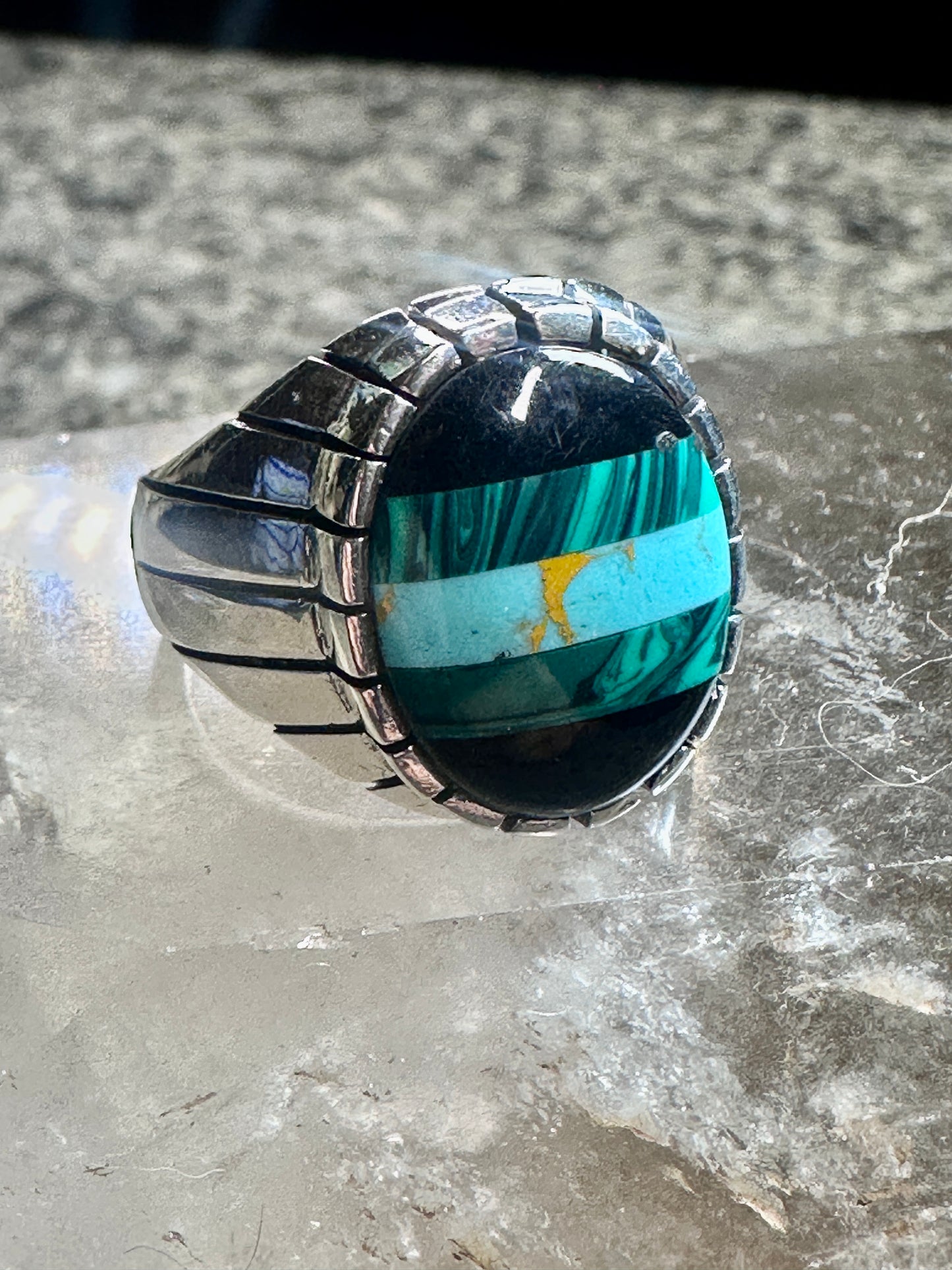 Southwest ring malachite turquoise onyx ring size 10 Sterling silver women men