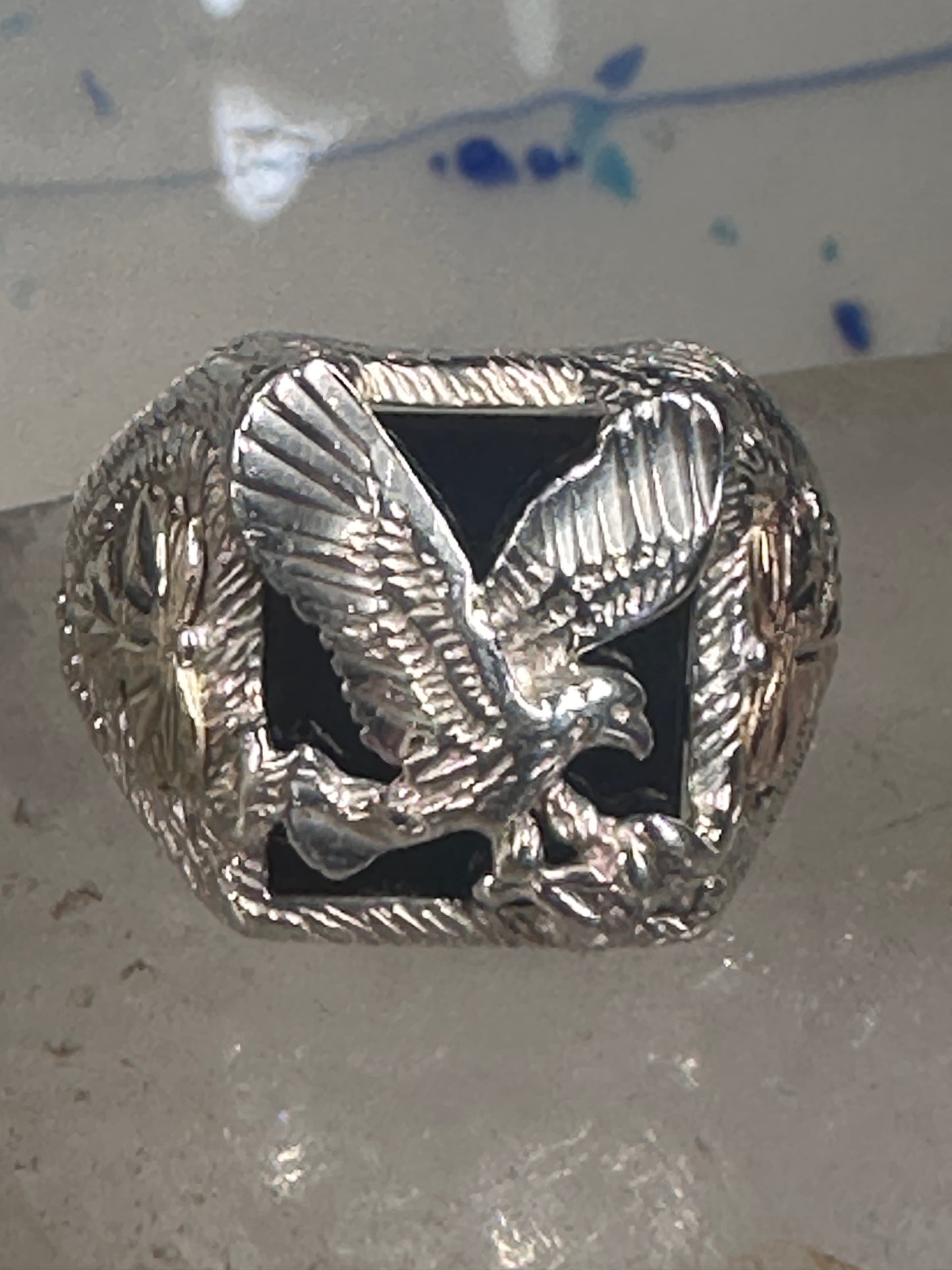 Eagle ring Black Hills Gold Onyx band size 11 sterling silver women men