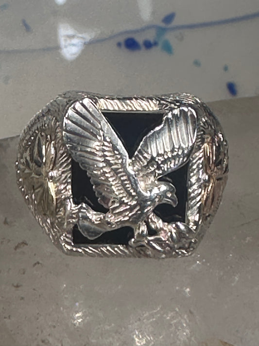 Eagle ring Black Hills Gold Onyx band size 11 sterling silver women men