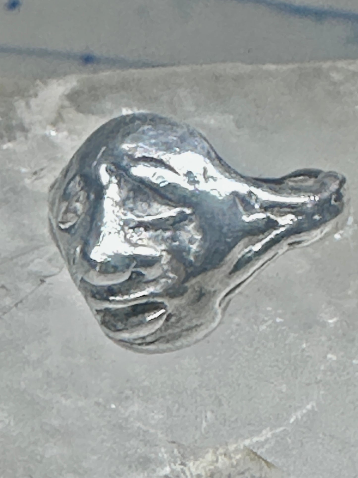 Face ring brutalist figurative pinky band size 4 sterling silver women