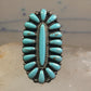 Zuni needlepoint ring turquoise Size 8.25  long full finger sterling silver vintage 1940's women