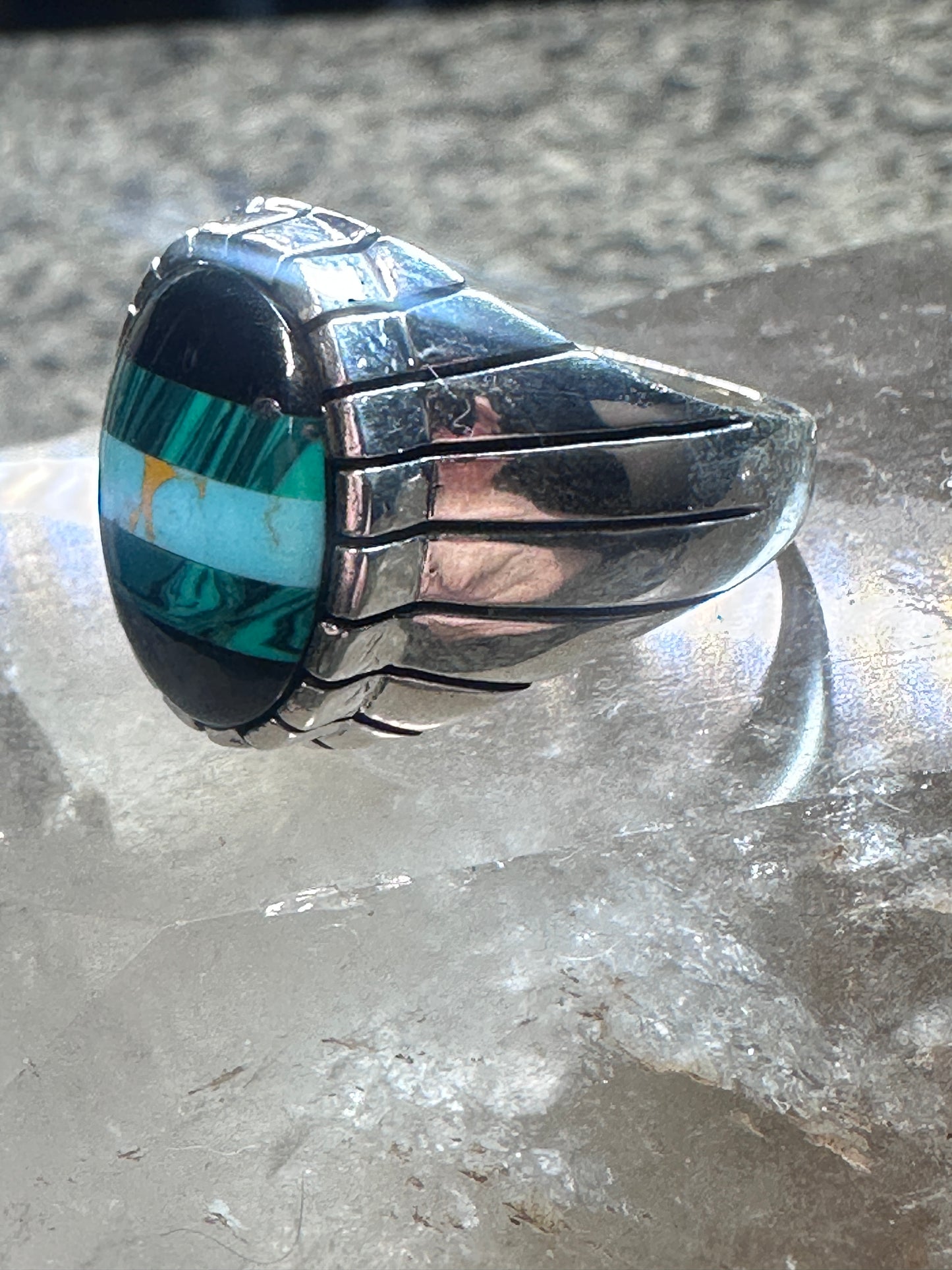 Southwest ring malachite turquoise onyx ring size 10 Sterling silver women men