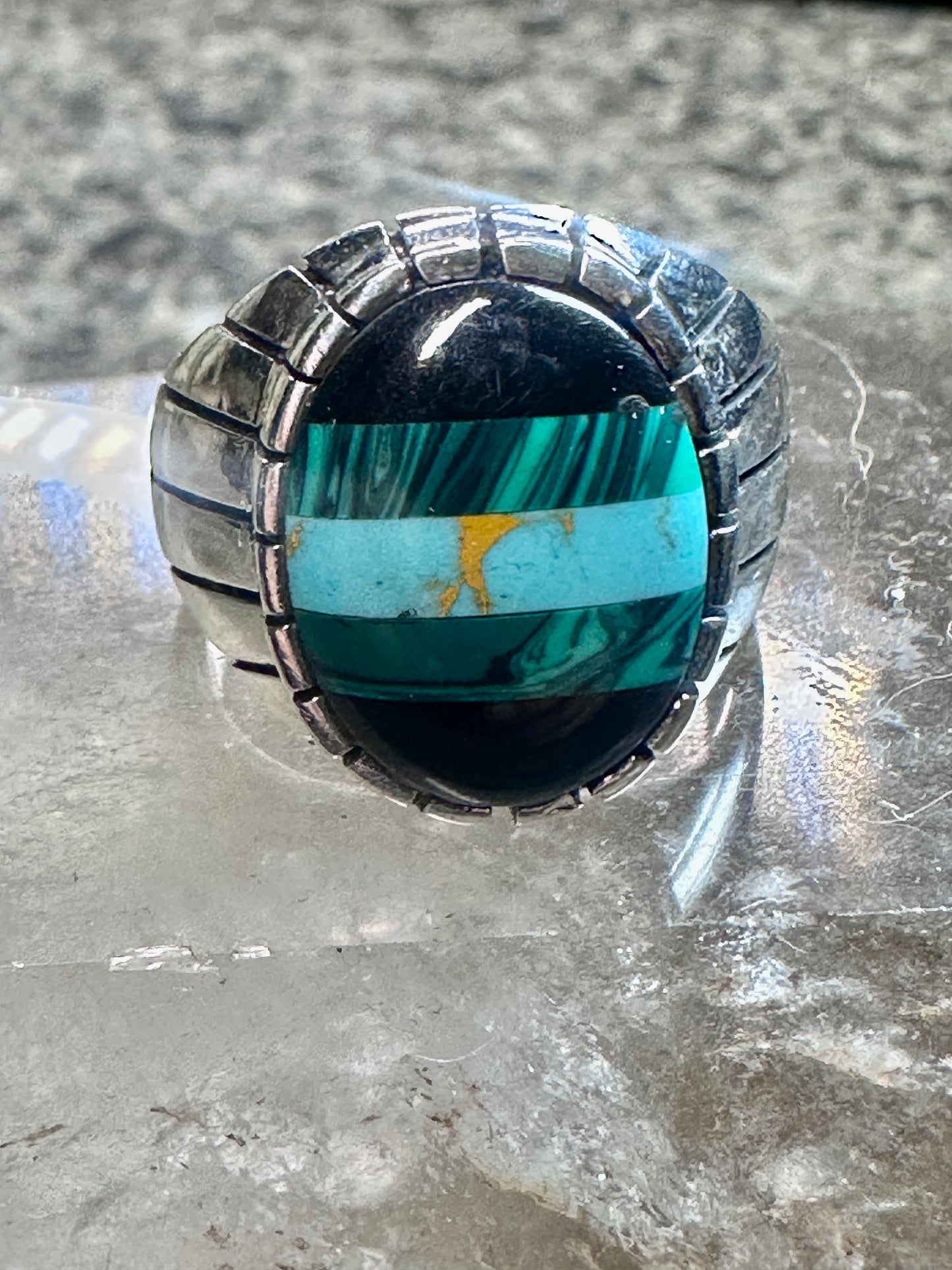 Southwest ring malachite turquoise onyx ring size 10 Sterling silver women men