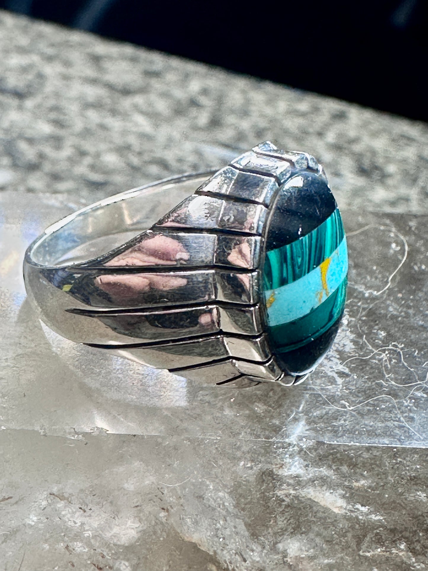Southwest ring malachite turquoise onyx ring size 10 Sterling silver women men