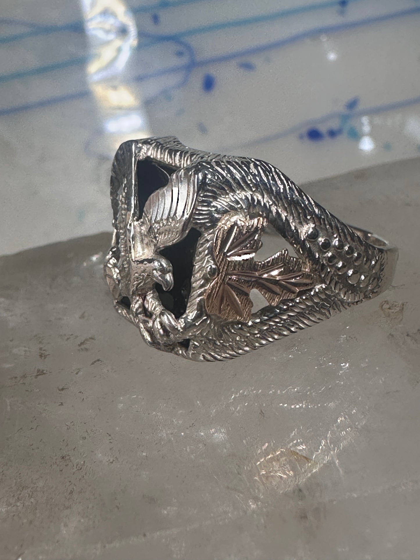 Eagle ring Black Hills Gold Onyx band size 11 sterling silver women men