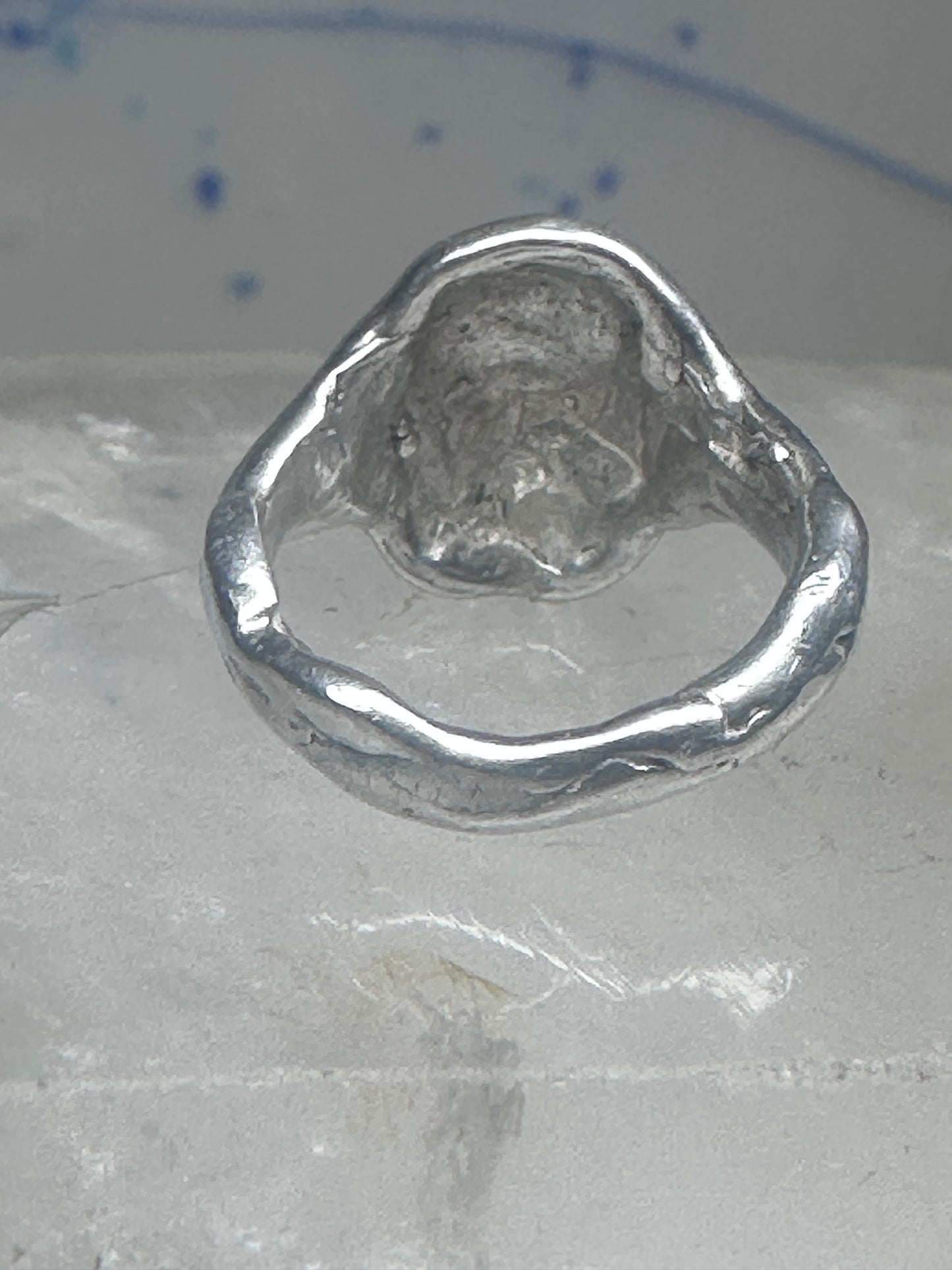 Face ring brutalist figurative pinky band size 4 sterling silver women