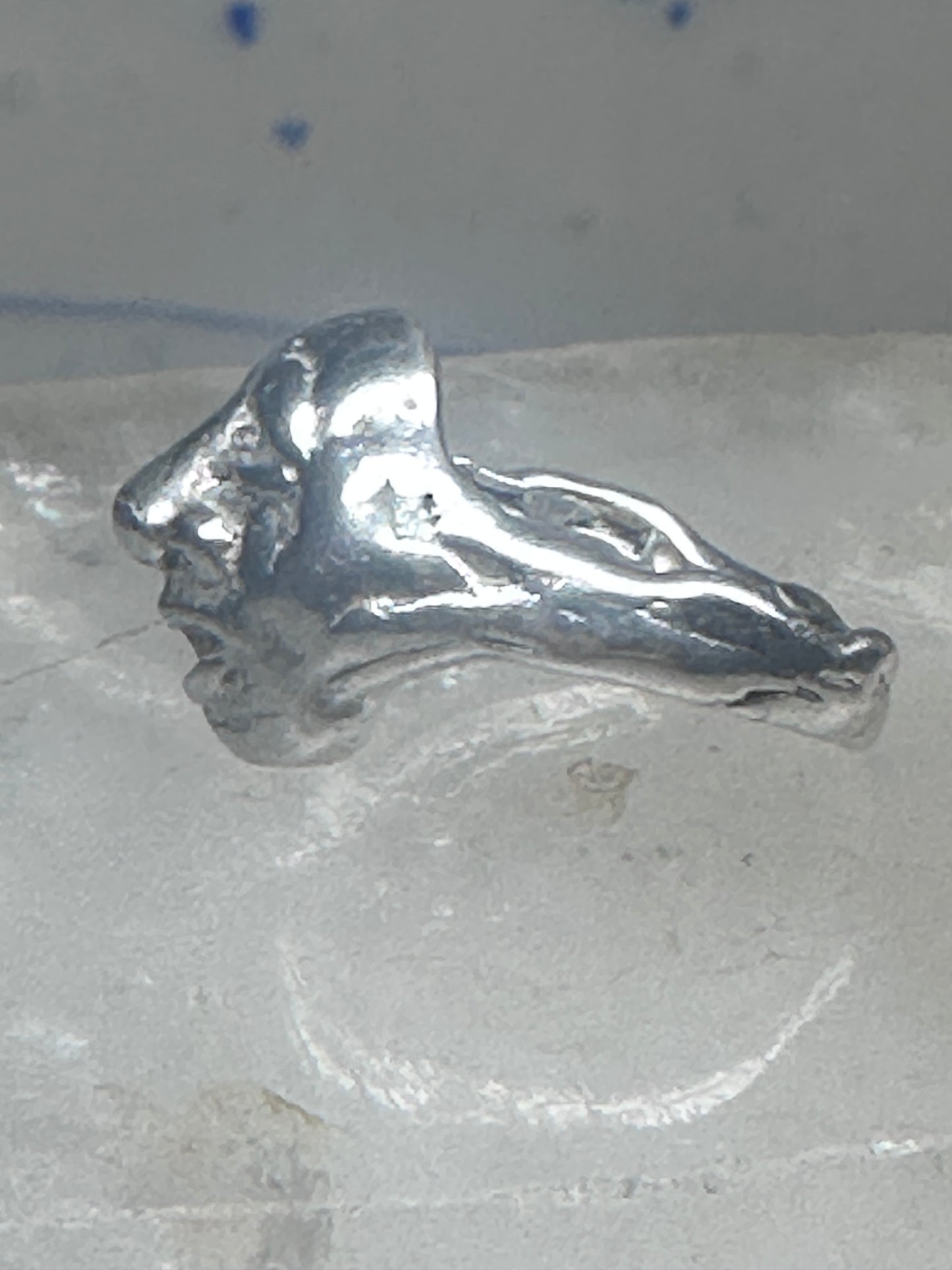 Face ring brutalist figurative pinky band size 4 sterling silver women