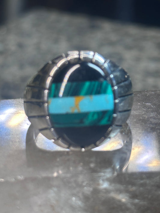 Southwest ring malachite turquoise onyx ring size 10 Sterling silver women men