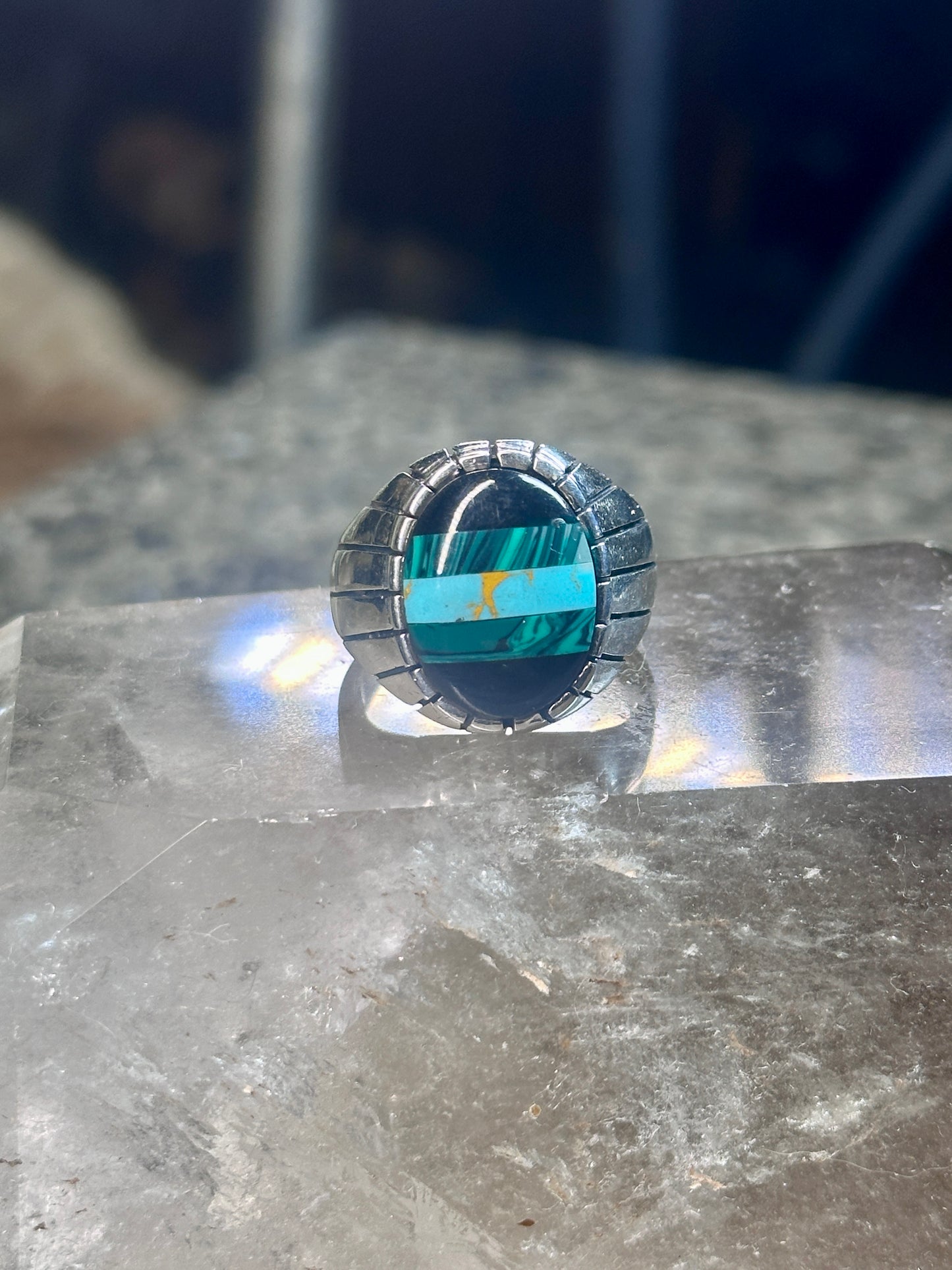 Southwest ring malachite turquoise onyx ring size 10 Sterling silver women men
