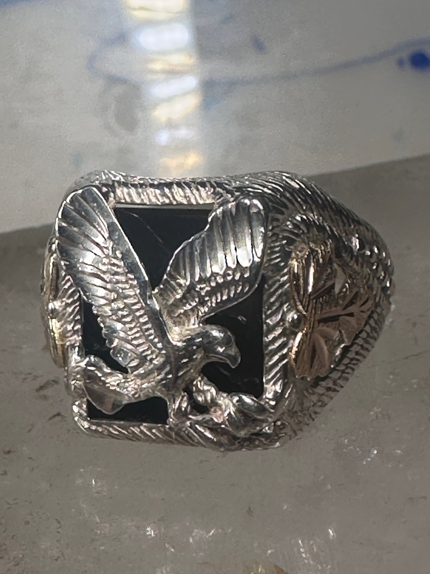 Eagle ring Black Hills Gold Onyx band size 11 sterling silver women men