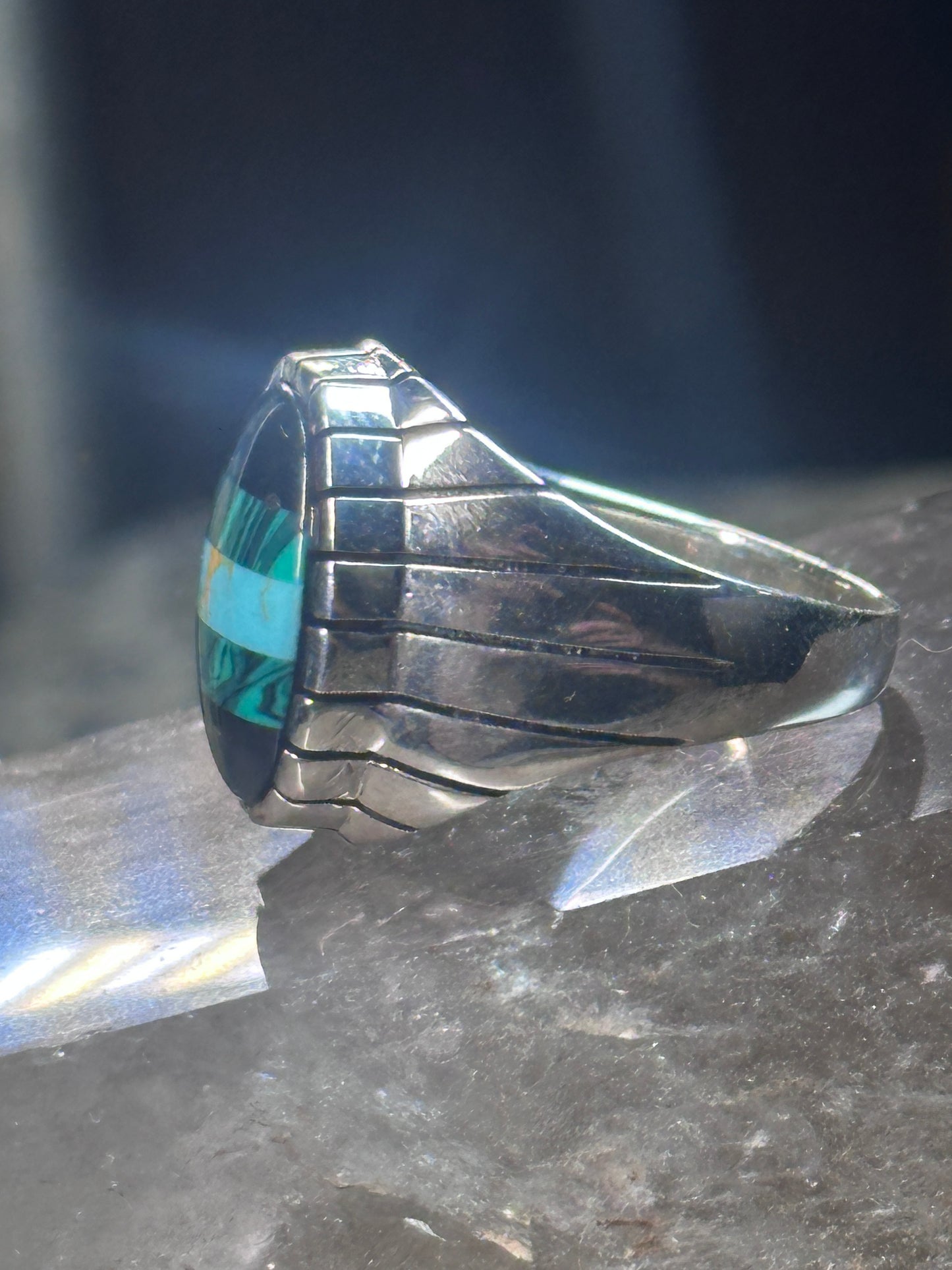 Southwest ring malachite turquoise onyx ring size 10 Sterling silver women men