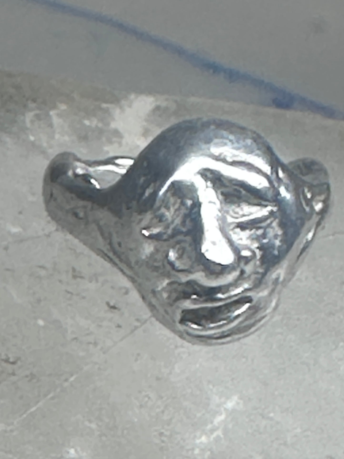 Face ring brutalist figurative pinky band size 4 sterling silver women