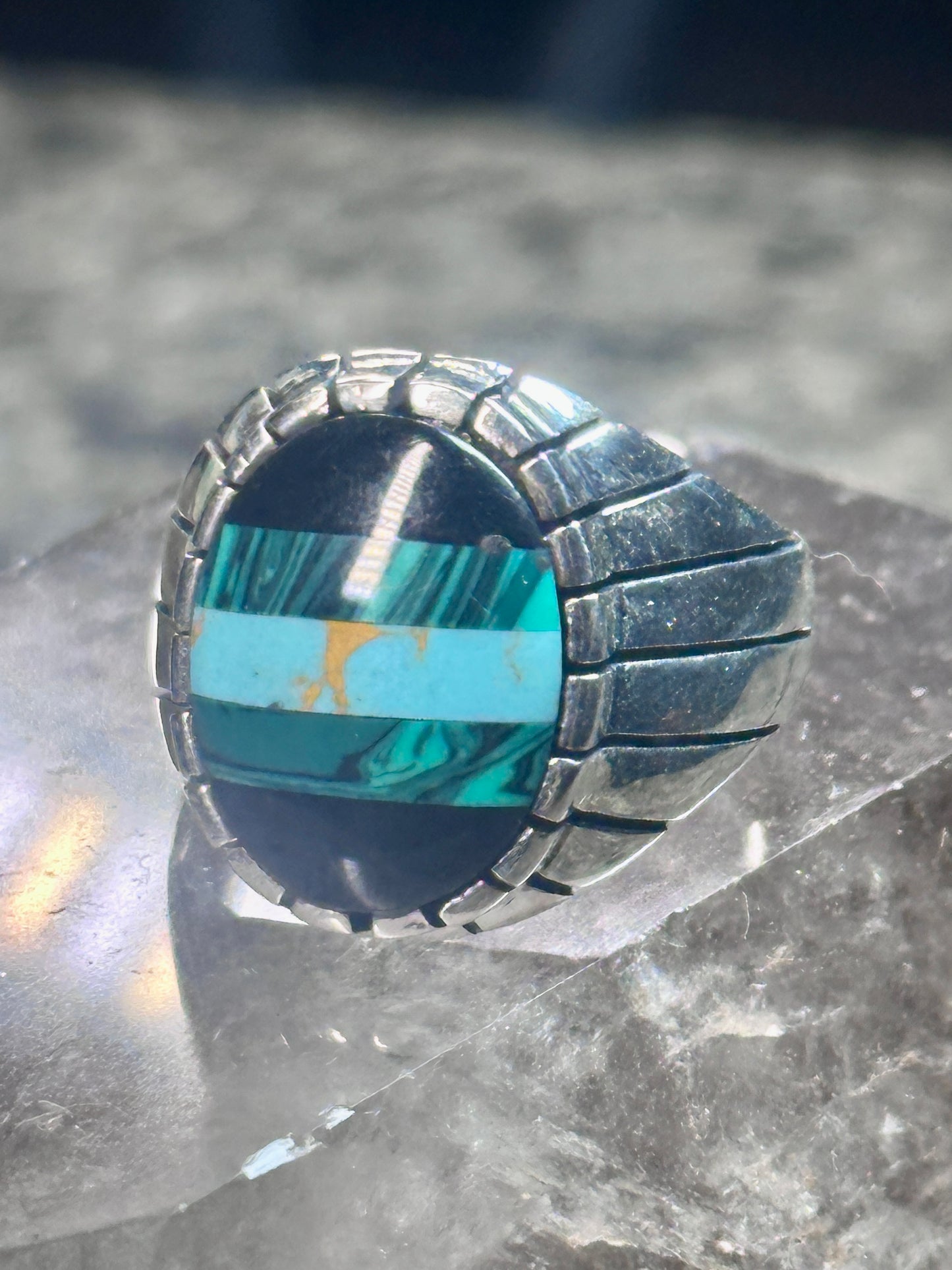 Southwest ring malachite turquoise onyx ring size 10 Sterling silver women men