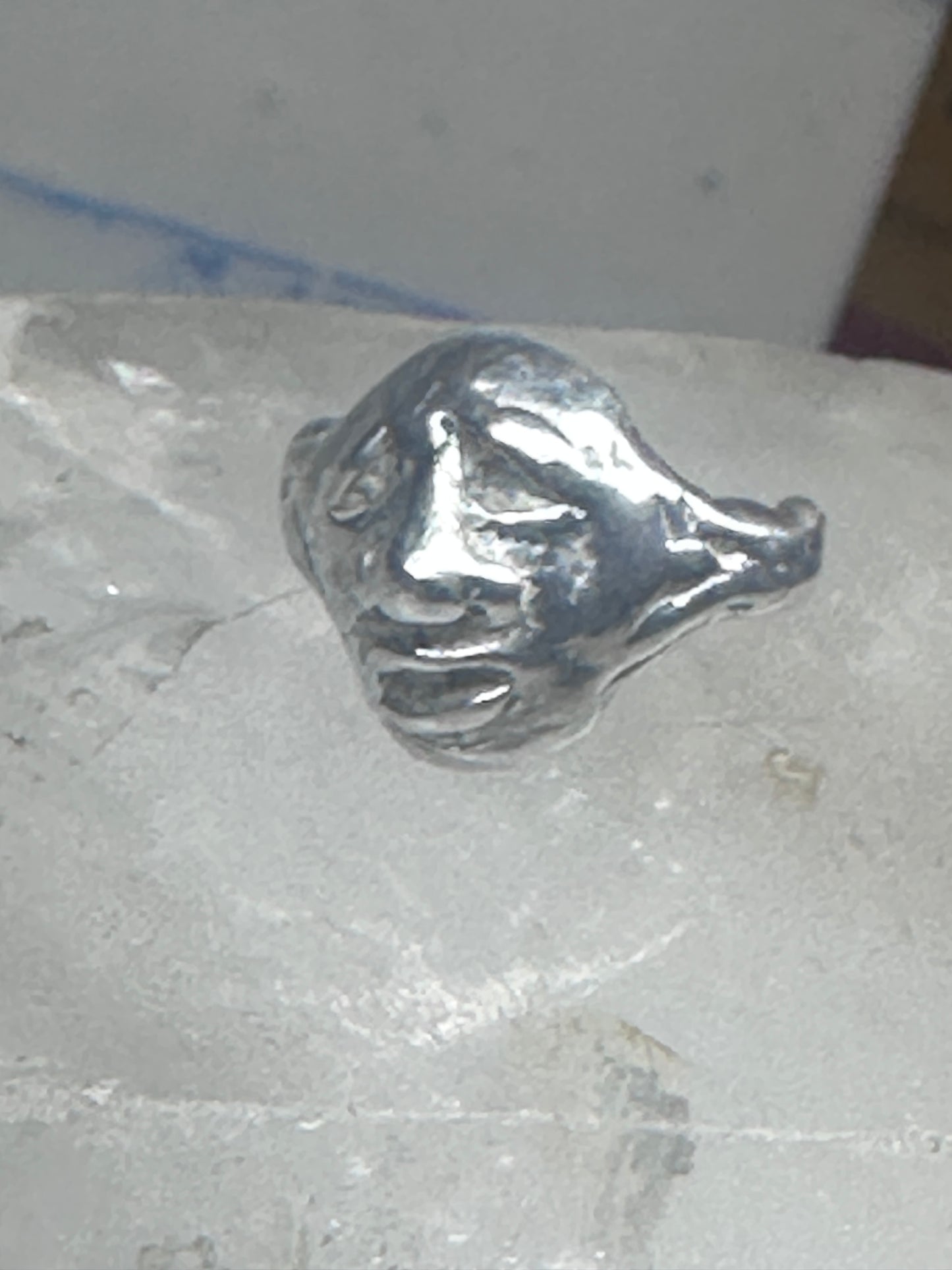 Face ring brutalist figurative pinky band size 4 sterling silver women