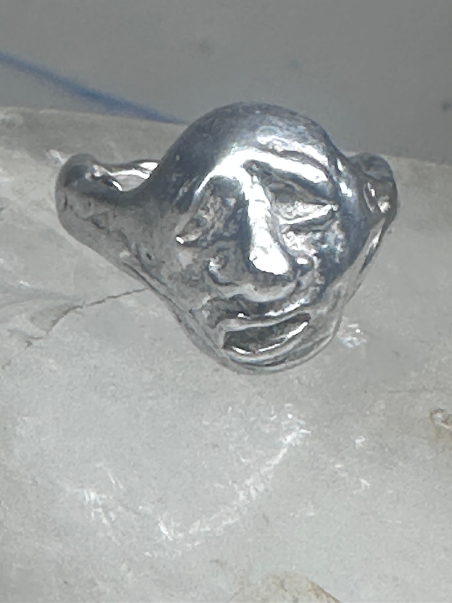 Face ring brutalist figurative pinky band size 4 sterling silver women