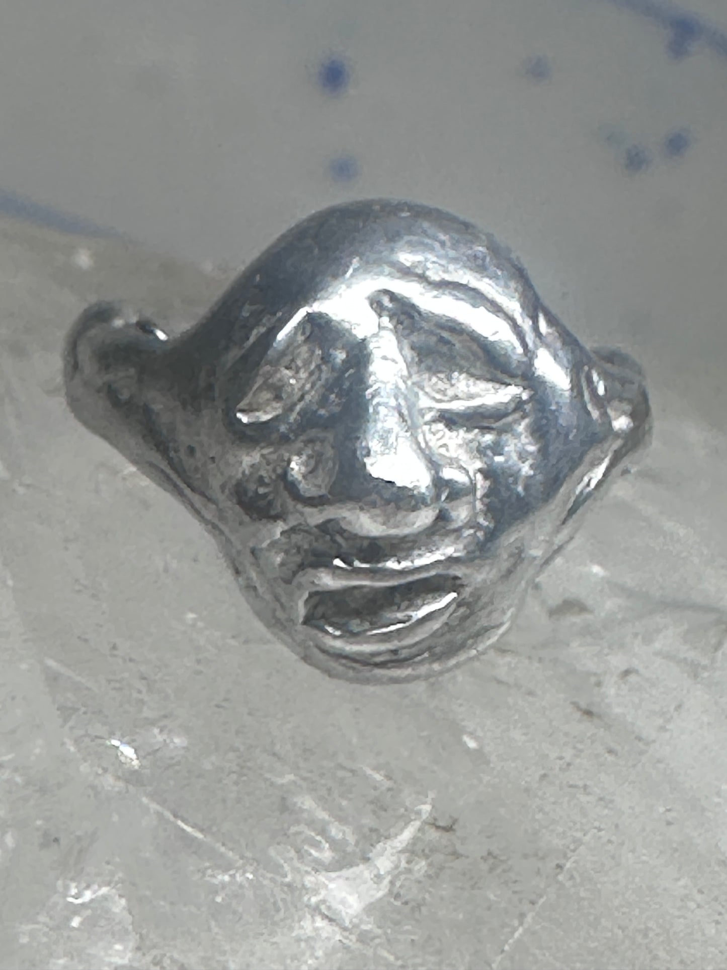 Face ring brutalist figurative pinky band size 4 sterling silver women