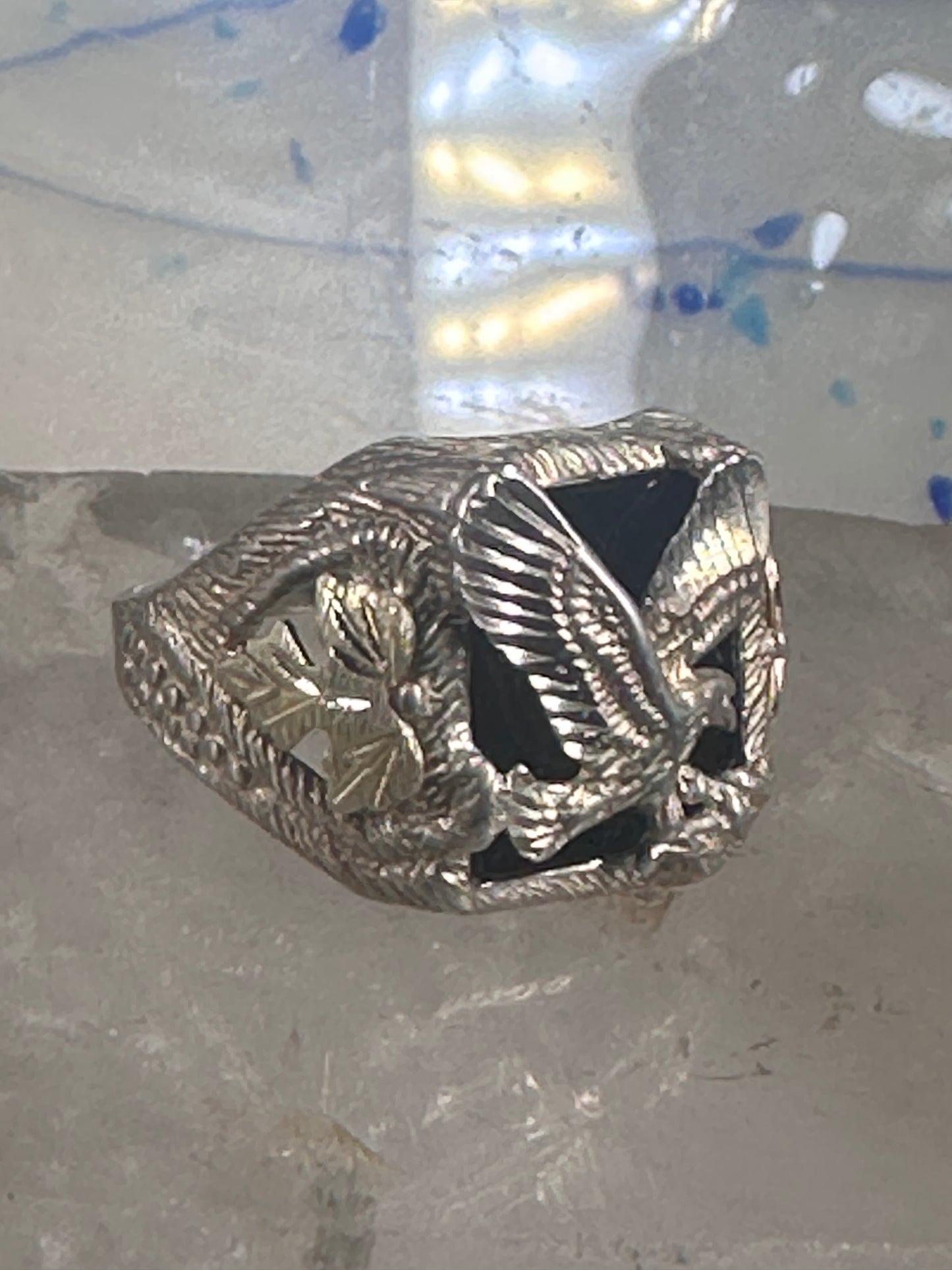 Black Hills Gold ring Eagle Onyx band size 11 sterling silver women men