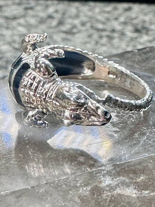 Lizard ring reptile gecko iguana band size 9 Sterling silver women men