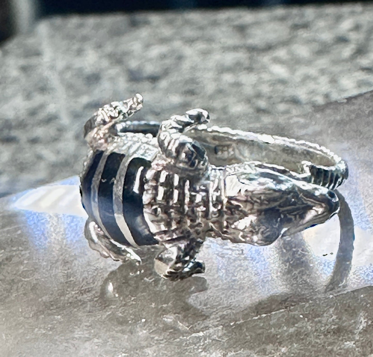 Lizard ring reptile gecko iguana band size 9 Sterling silver women men