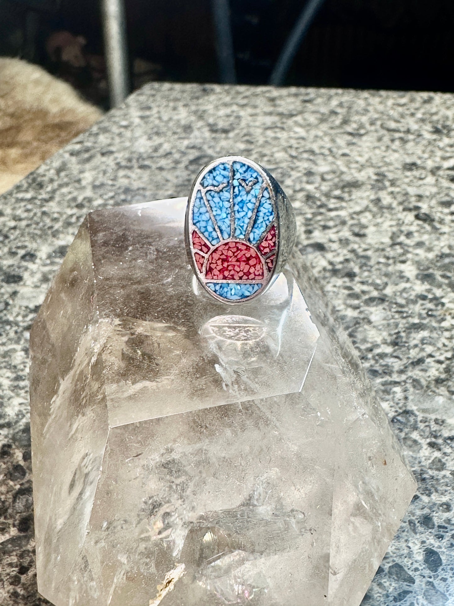 Sunrise ring sunset band seagulls turquoise coral southwest size 9.75 Sterling silver women men