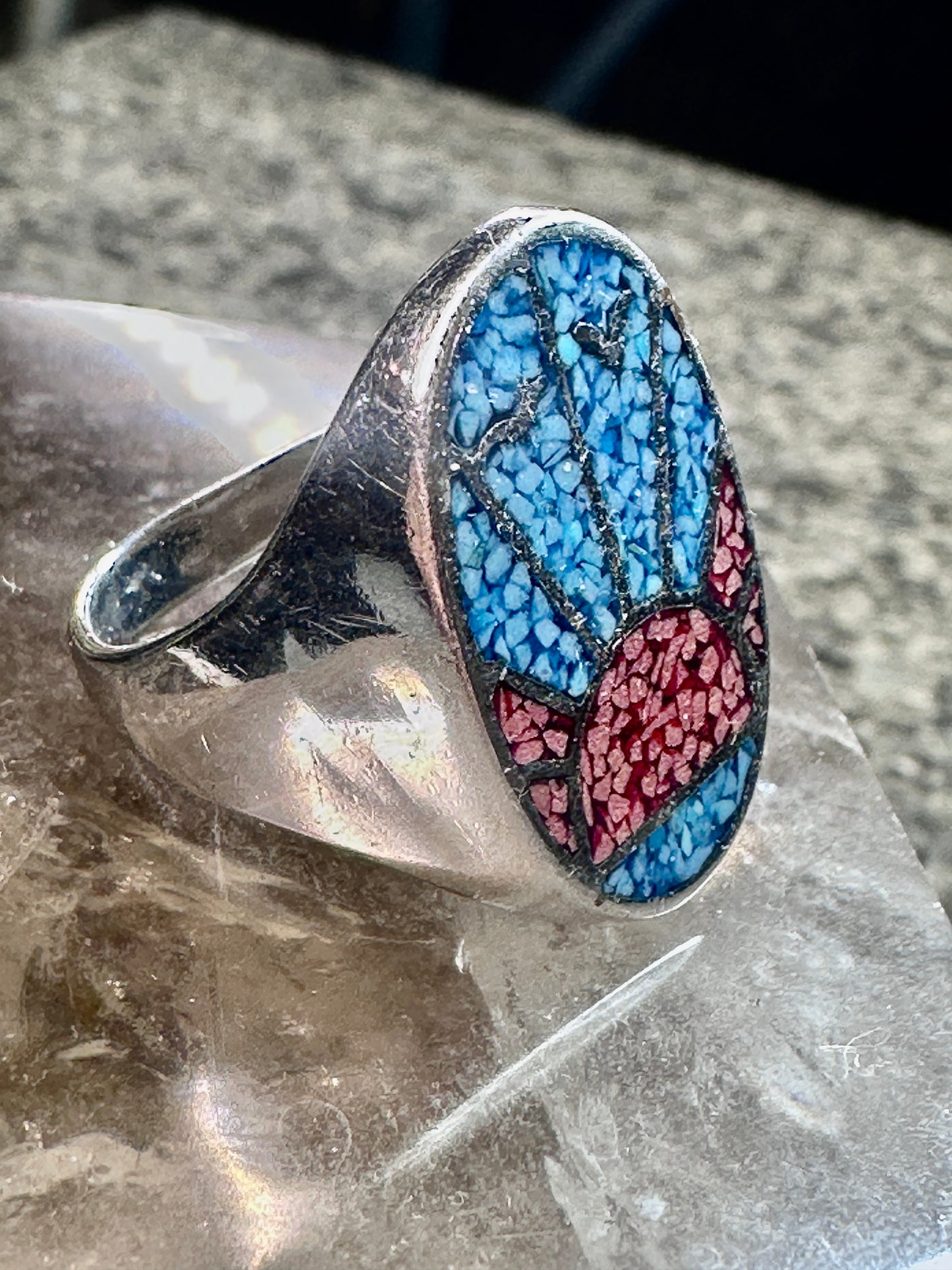Sunrise ring sunset band seagulls turquoise coral southwest size 9.75 Sterling silver women men