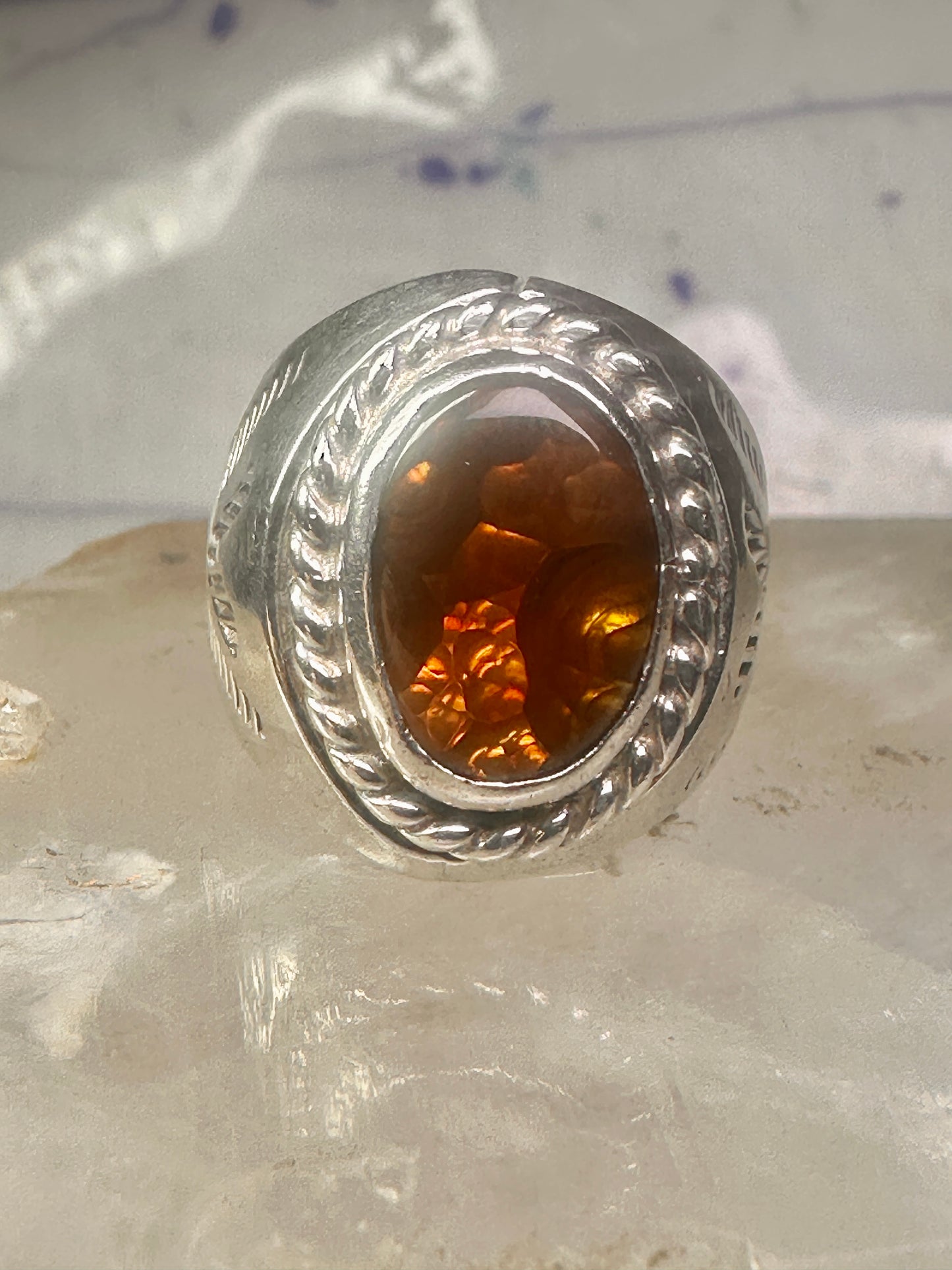 Fire Agate ring Navajo band size 8.50 sterling silver women men