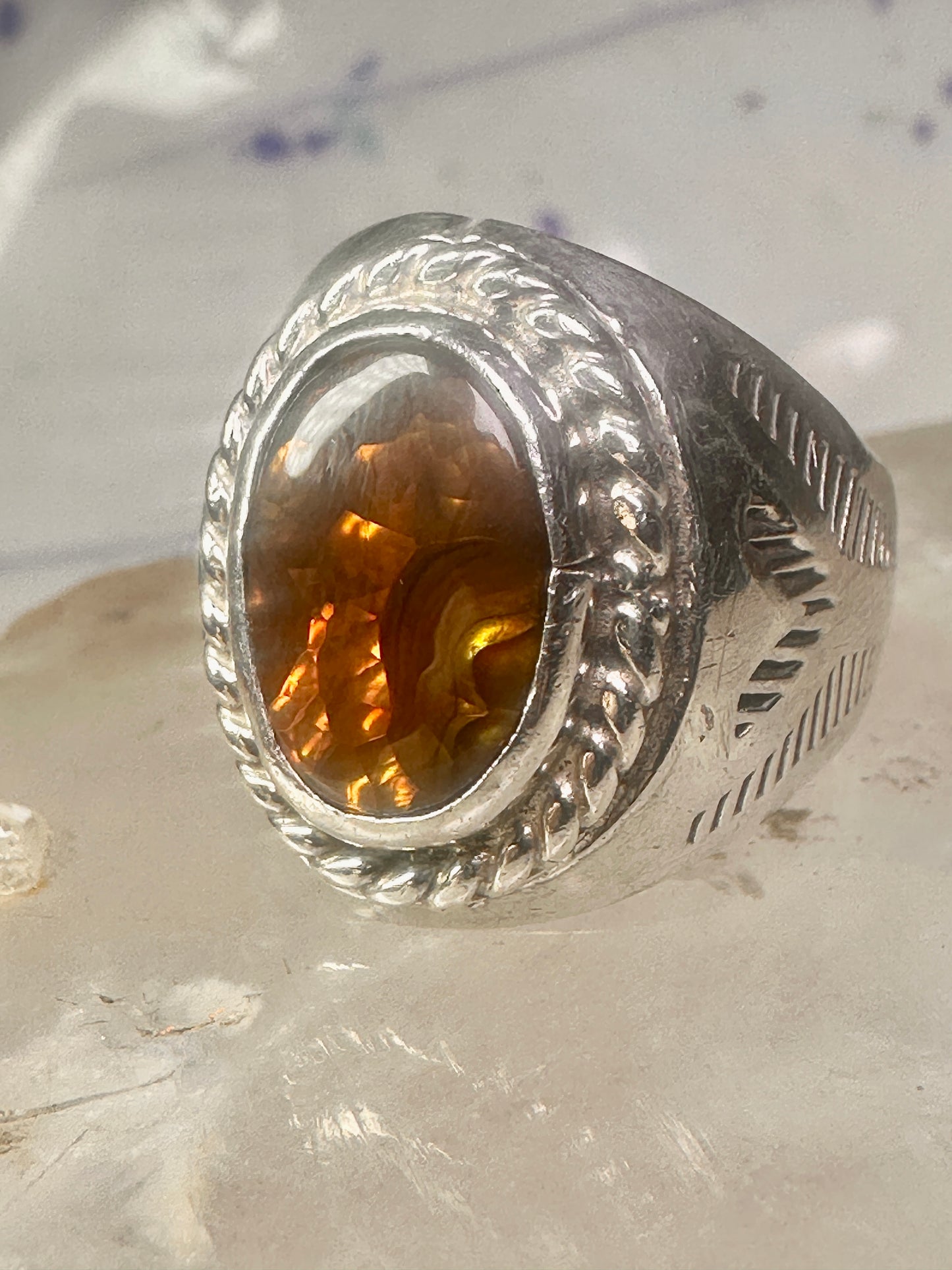 Fire Agate ring Navajo band size 8.50 sterling silver women men